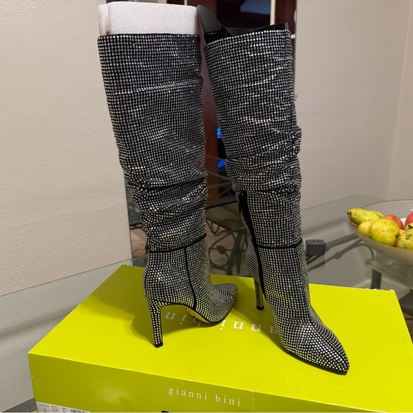 Gianni Bini Sparkling Black and Silver Heeled Boots - Picture 2 of 4